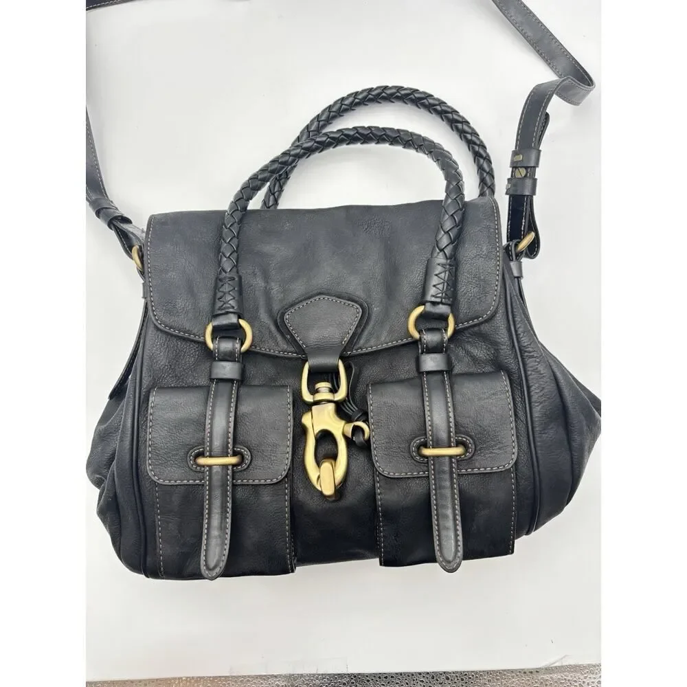 Francesco Biasia Shoulder Bag Leather Braided Handles Buckle Pockets Crossbody